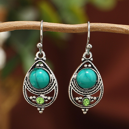 Silver jewelry,Geometric jewelry,Droplet Design Silver Alloy Turquoise Earrings