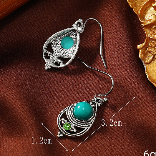 Silver jewelry,Geometric jewelry,Droplet Design Silver Alloy Turquoise Earrings