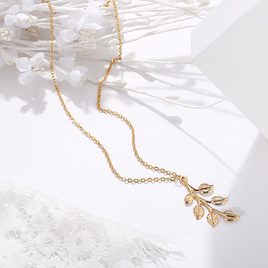 Gold jewelry,Leaf Shape Alloy Detail Gold Necklace