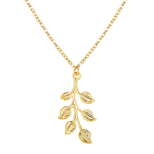 Gold jewelry,Leaf Shape Alloy Detail Gold Necklace