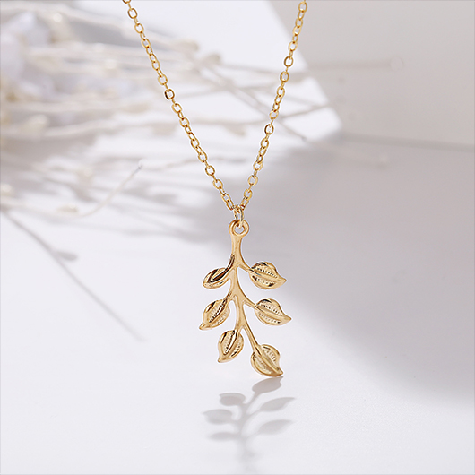 Gold jewelry,Leaf Shape Alloy Detail Gold Necklace