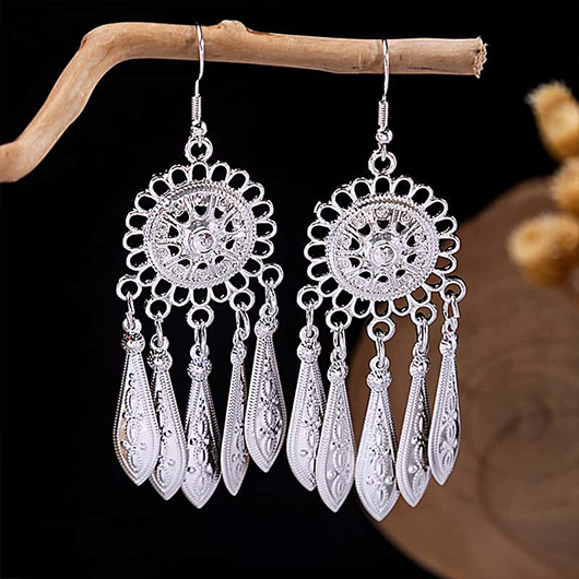 Silver jewelry,Geometric jewelry,Silver Geometric Alloy Tassel Round Earrings