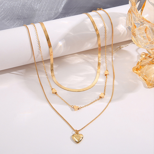 Heart Design Gold Alloy Layered Necklace