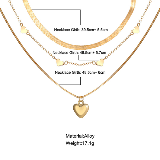 Heart Design Gold Alloy Layered Necklace