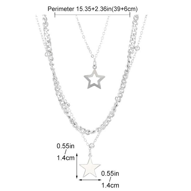 Silver jewelry,Star Layered Design Silver Iron Necklace