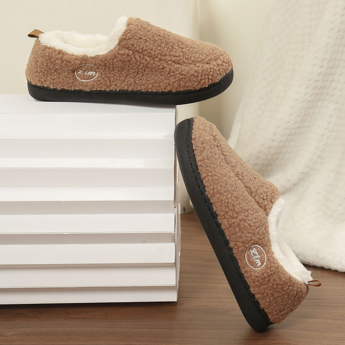 Dark Camel shoes,Contrast Color shoes,Dark Camel Falt Closed Toe Slippers