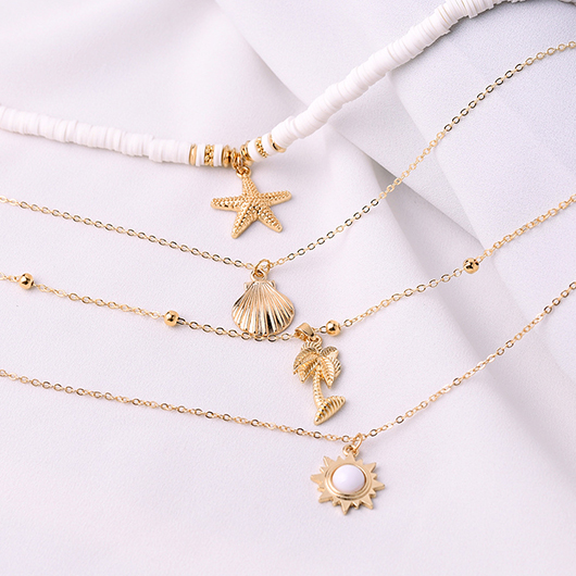 Gold jewelry,Animal Print jewelry,Shell Starfish Gold Layered Alloy Necklace