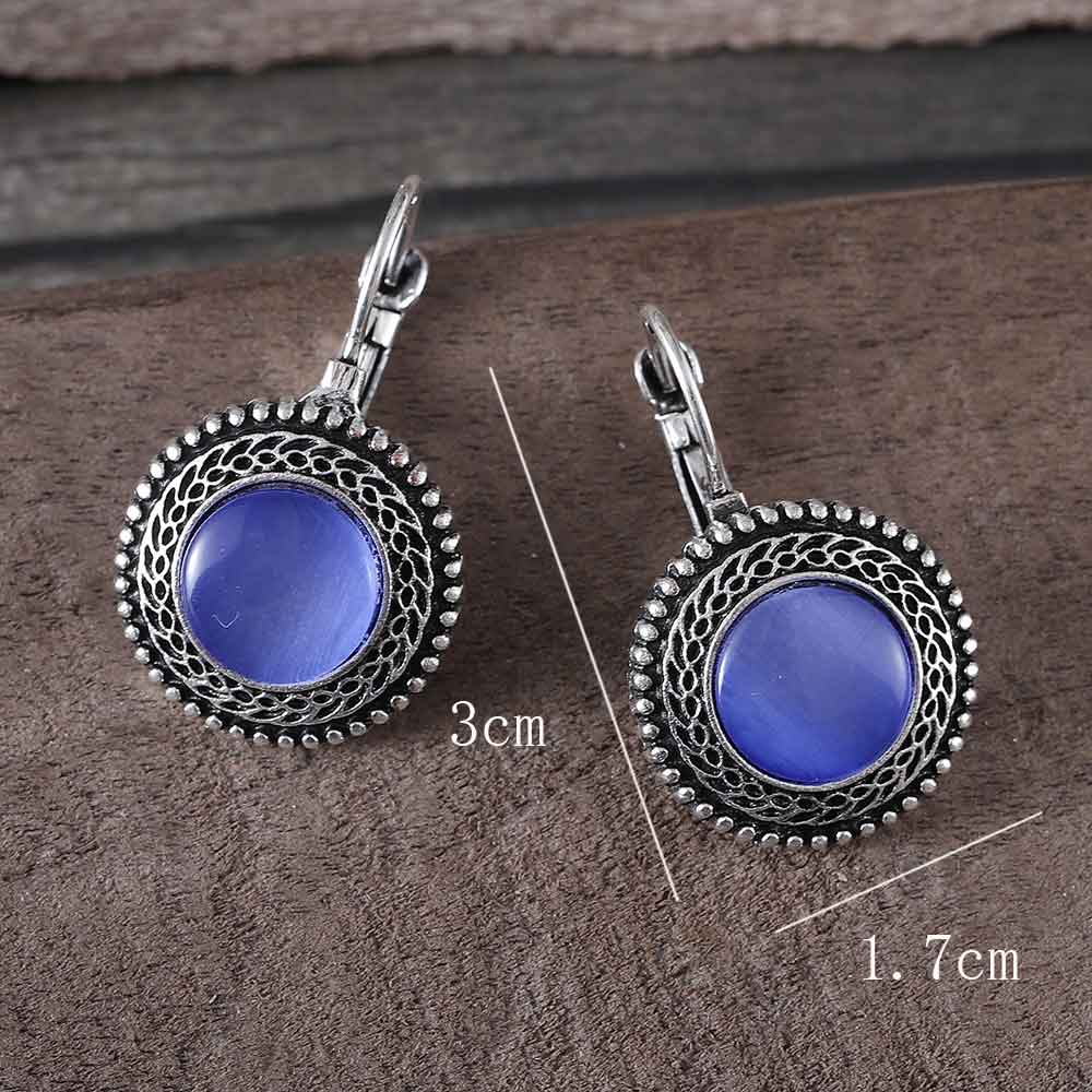 Dark Blue jewelry,Round Dark Blue Alloy Detail Earrings