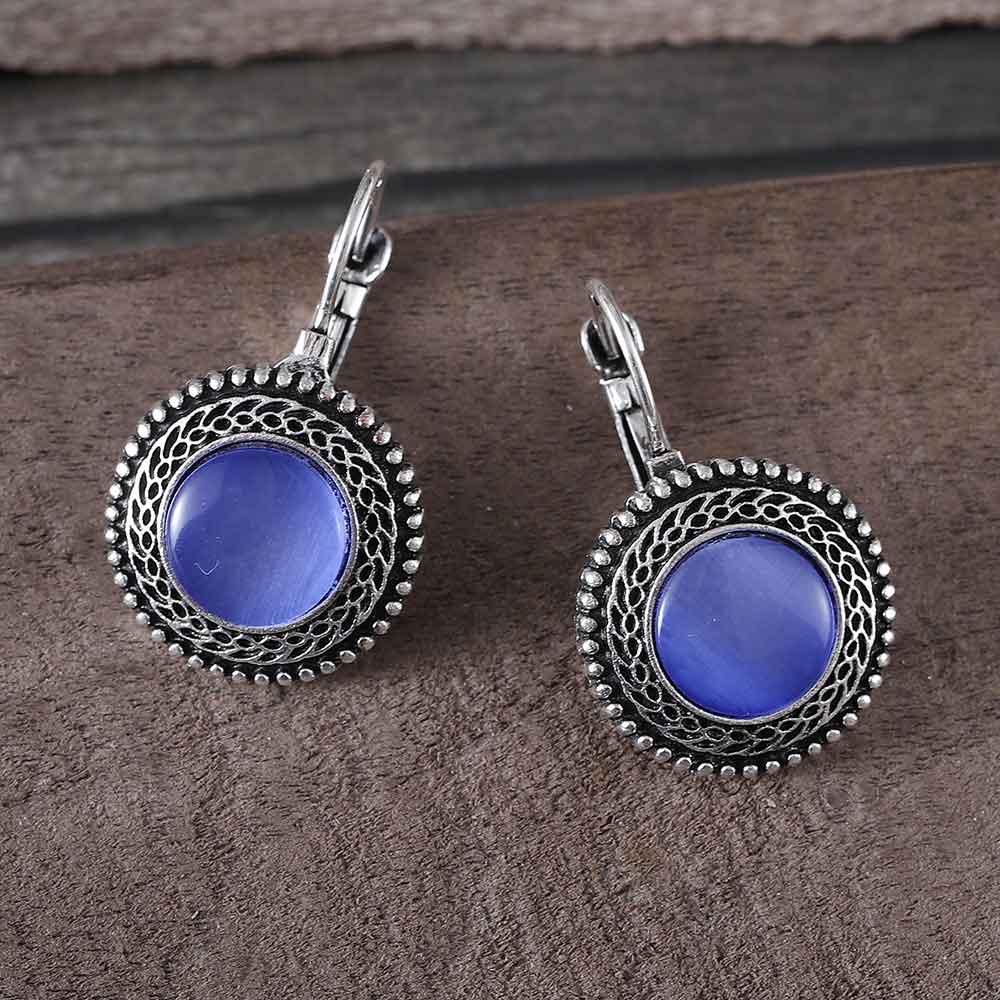Dark Blue jewelry,Round Dark Blue Alloy Detail Earrings