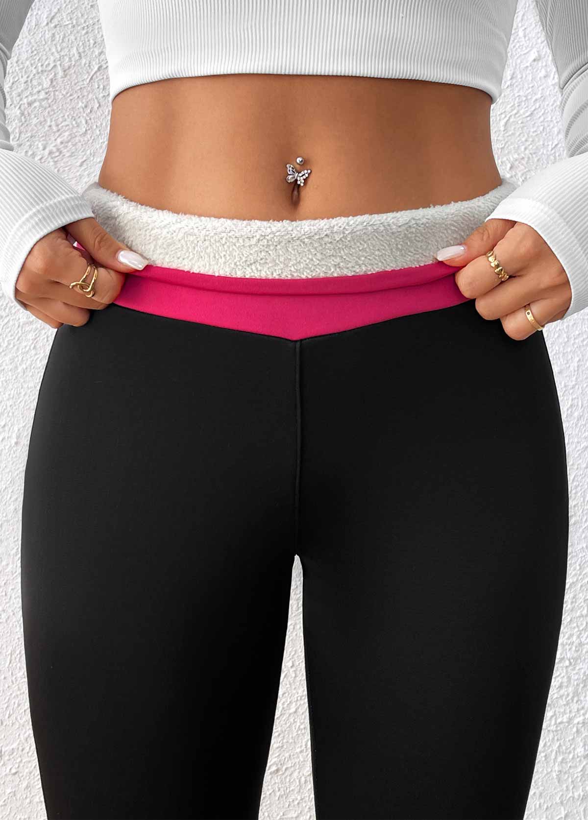 Black bottoms,Contrast Color bottoms,Black High Waisted Elastic Waist Ankle Length Leggings