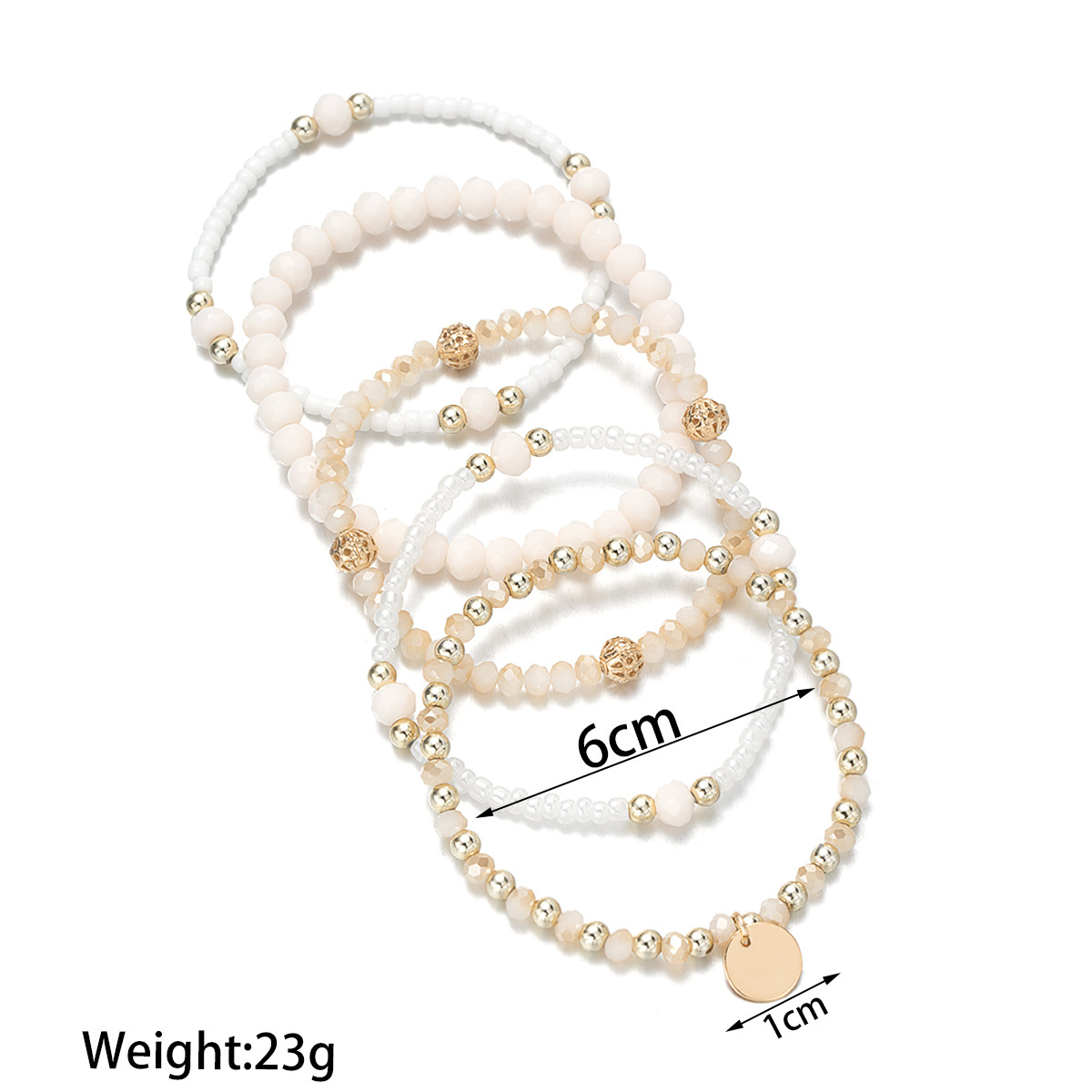 Beige jewelry,Round Beaded Stretch Detail Beige Bracelet