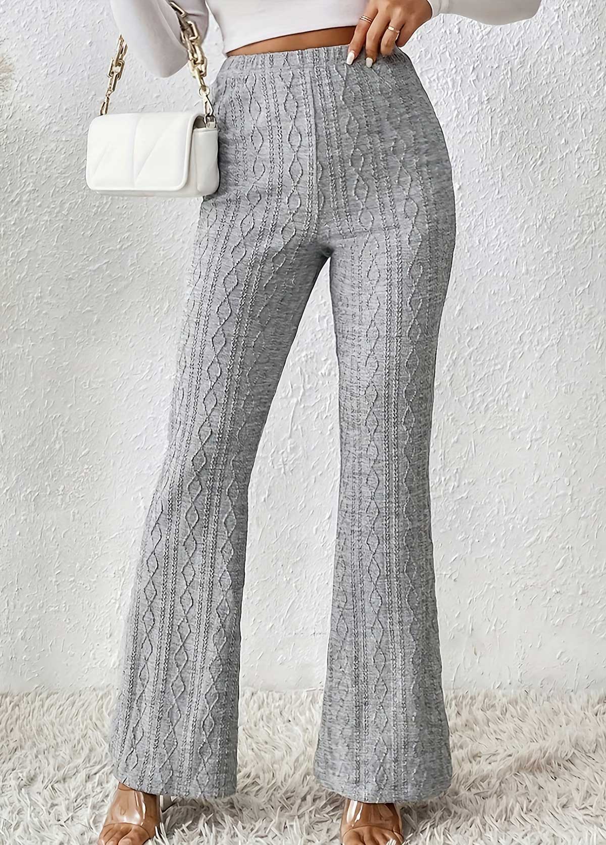 pantalon évasé à taille élastique en tissu texturé gris