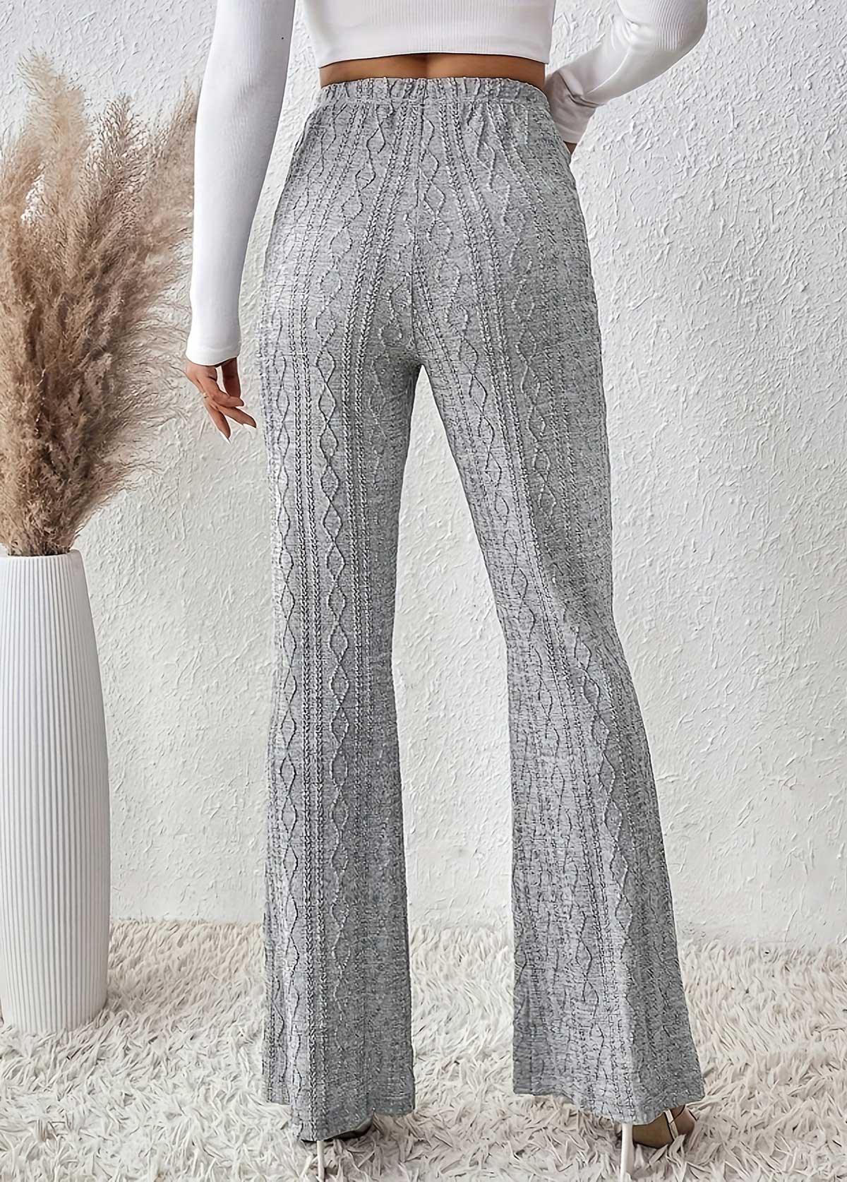 pantalon évasé à taille élastique en tissu texturé gris