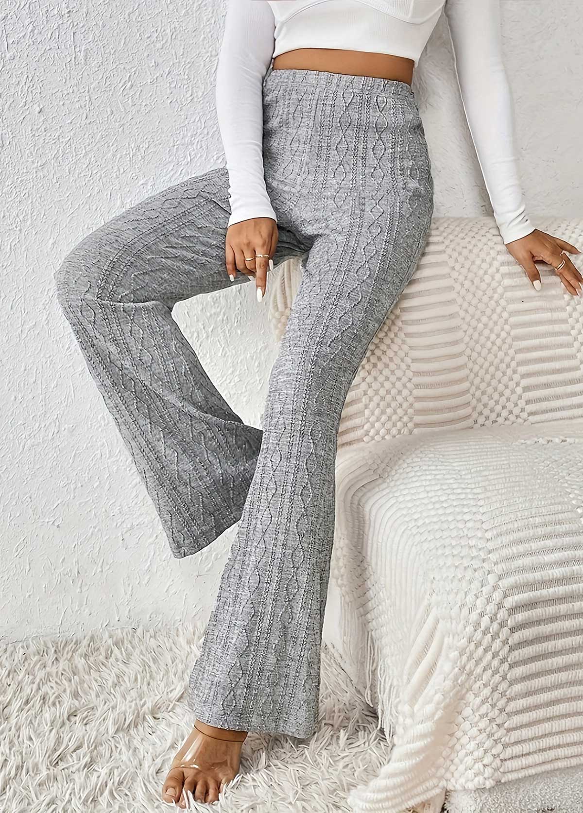 pantalon évasé à taille élastique en tissu texturé gris