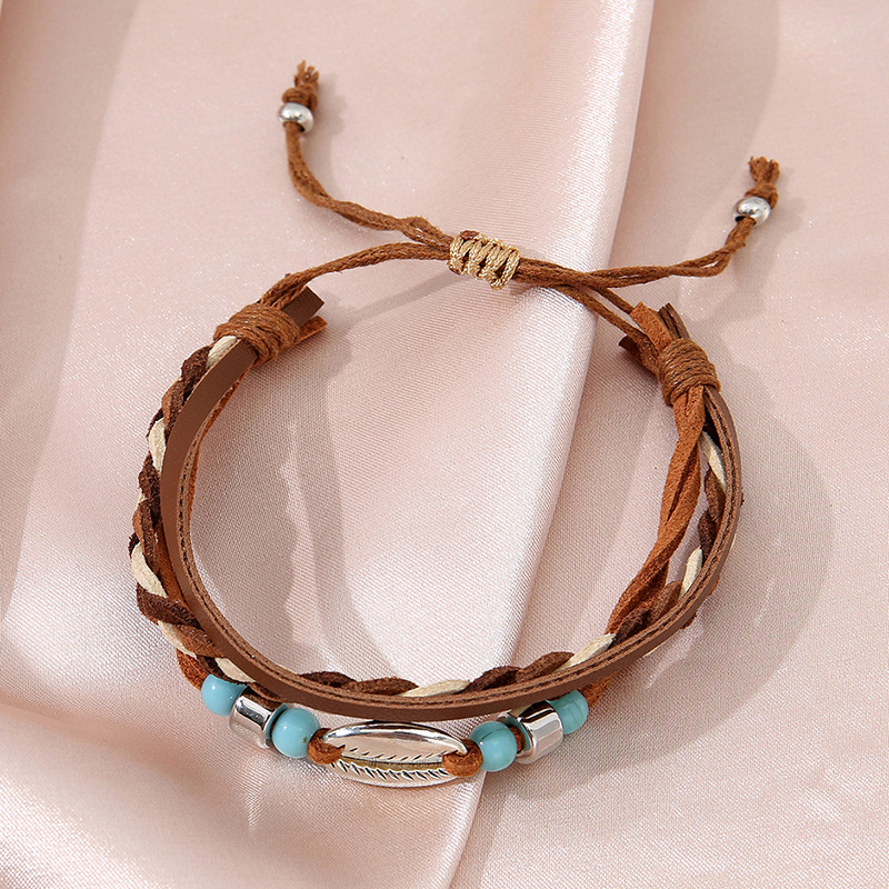 Dark Coffee Faux Leather Layered Bracelet