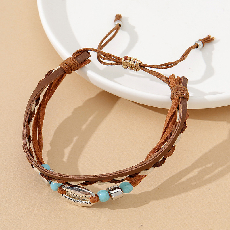 Dark Coffee Faux Leather Layered Bracelet