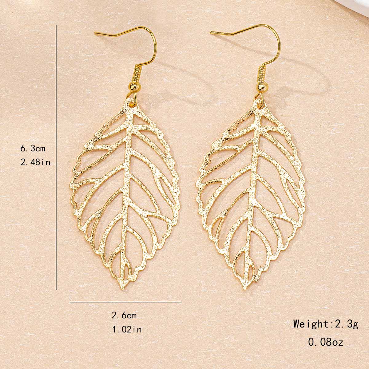 Golden jewelry,Plants jewelry,Leaf Golden Iron Hollow Design Earrings