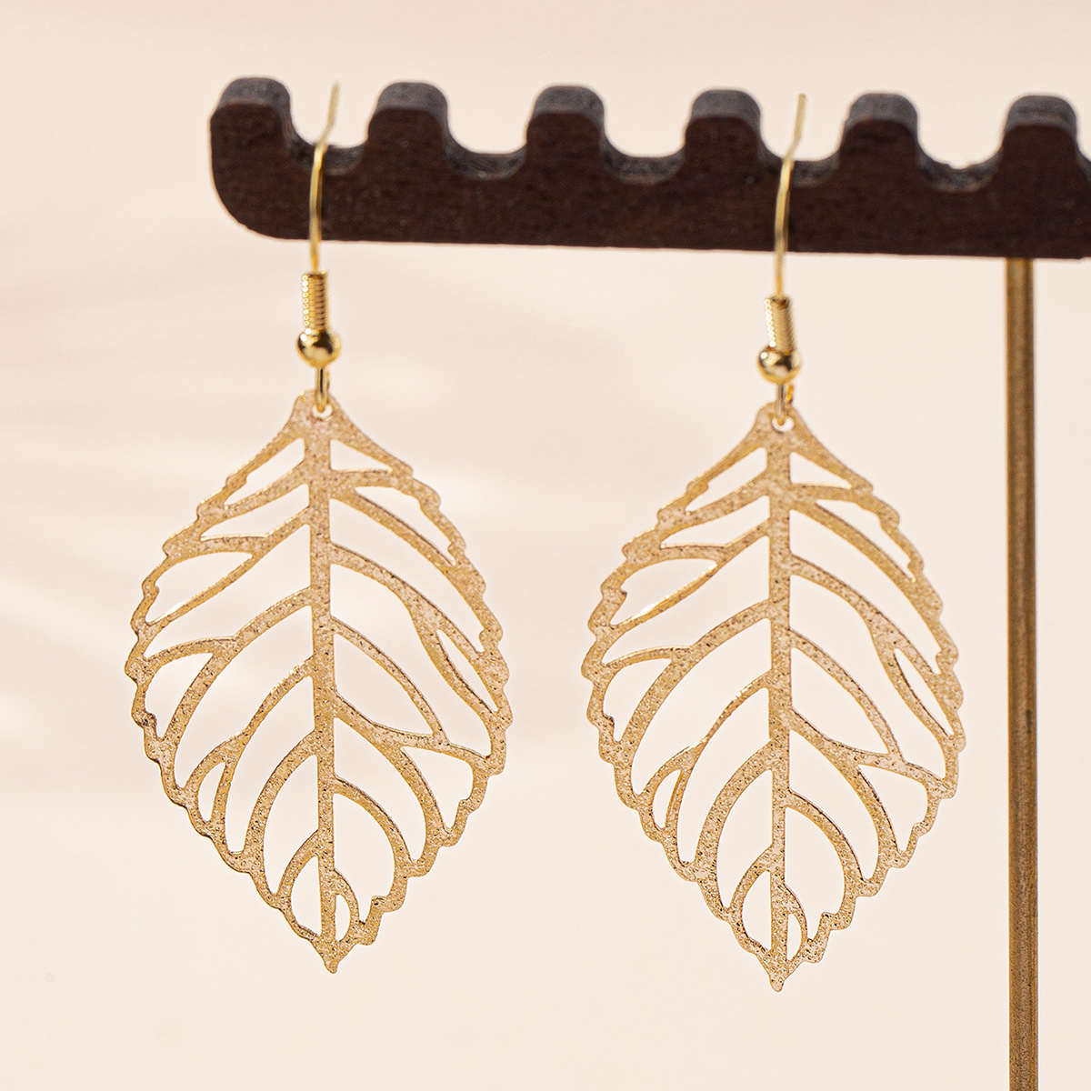 Golden jewelry,Plants jewelry,Leaf Golden Iron Hollow Design Earrings