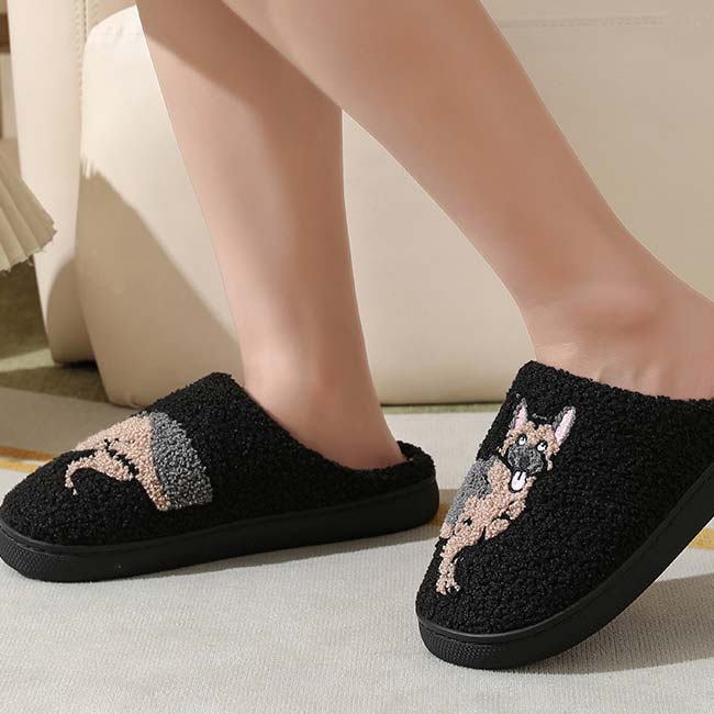 Black shoes,Contrast Color shoes,Black Falt Tweed Round Toe Slippers