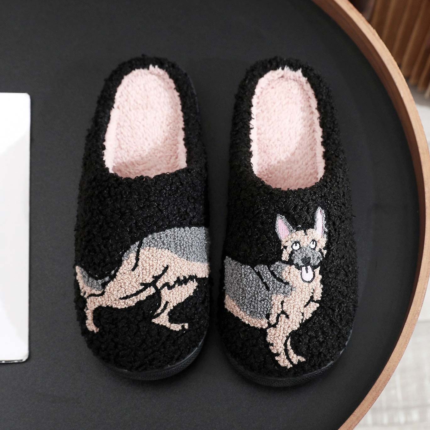 Black shoes,Contrast Color shoes,Black Falt Tweed Round Toe Slippers