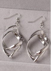 Silvery White jewelry,Silver Twist Rhombus Design Metal Earrings