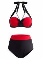 Contrast Color swimwear,ROTITA High Waisted Color Block Bowknot Bikini Set