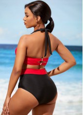 Contrast Color swimwear,ROTITA High Waisted Color Block Bowknot Bikini Set