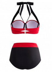 Contrast Color swimwear,ROTITA High Waisted Color Block Bowknot Bikini Set