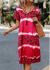 Hot Pink dresses,Leopard dresses,Animal Print dresses,Everyday dresses,Casual dresses,ROTITA Leopard Hot Pink V Neck Dress