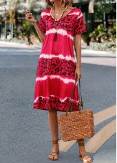Hot Pink dresses,Leopard dresses,Animal Print dresses,Everyday dresses,Casual dresses,ROTITA Leopard Hot Pink V Neck Dress