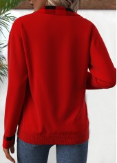Red tops,Plaid tops,Striped tops,Geometric tops,ROTITA Patchwork Plaid Red Turn Down Collar Long Sleeve Sweatshirt
