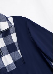 Navy plus size,Plaid plus size,Striped plus size,Geometric plus size,ROTITA Plus Size Patchwork Navy Plaid Turn Down Collar Sweatshirt