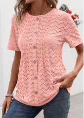 Light Pink tops,Plain Color tops,Tuck Stitch Light Pink Round Neck T Shirt