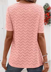 Light Pink tops,Plain Color tops,Tuck Stitch Light Pink Round Neck T Shirt