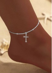 bracelet de cheville en alliage blanc argenté avec strass croisés