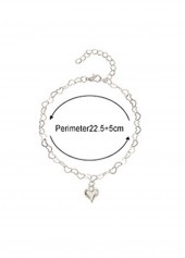 Silvery White jewelry,Heart jewelry,Heart Silvery White Geometric Alloy Anklet