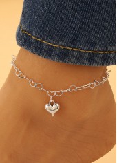bracelet de cheville en alliage géométrique blanc argenté coeur