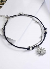 Black jewelry,Black Layered Design Beaded Alloy Anklet