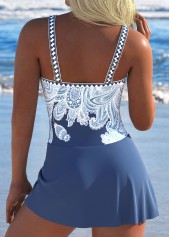 Dusty Blue swimwear,Paisley swimwear,ROTITA Bowknot Dusty Blue Paisley Print One Piece Swimdress