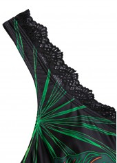 Black swimwear,Floral swimwear,Plants swimwear,ROTITA Tie Black Floral Print One Piece Swimdress