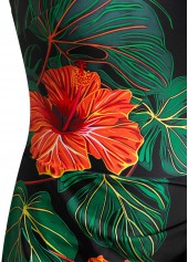 Black swimwear,Floral swimwear,Plants swimwear,ROTITA Tie Black Floral Print One Piece Swimdress