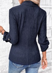 Navy tops,Plain Color tops,ROTITA Surplice Navy V Neck Long Sleeve Shirt