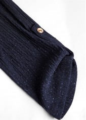 Navy tops,Plain Color tops,ROTITA Surplice Navy V Neck Long Sleeve Shirt