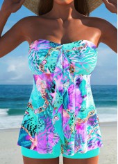 ensemble de tankini à imprimé vie marine multicolore à volants Rotita