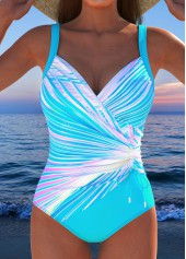 Rotita – Einteiliger Badeanzug mit Kordelzug und tropischem Pflanzen-Print in Cyan