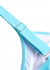 Cyan swimwear,Plants swimwear,Striped swimwear,Geometric swimwear,Ombre swimwear,ROTITA Drawstring Cyan Tropical Plants Print One Piece Swimwear