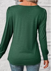 Green tops,Plain Color tops,ROTITA Green Round Neck Long Sleeve T Shirt