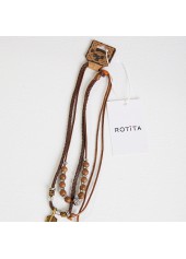 Dark Coffee jewelry,Tribal jewelry,Dark Coffee Alloy Feather Beaded Necklace