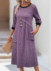 Dusty Purple dresses,Plain Color dresses,Everyday dresses,Casual dresses,ROTITA Tummy Coverage Dusty Purple Round Neck Long Sleeve Dress