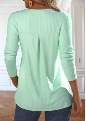 Light Green tops,Plain Color tops,ROTITA Patchwork Light Green Split Neck Long Sleeve T Shirt